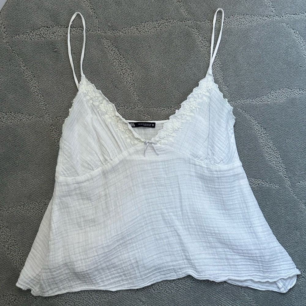 ZARA EMBROIDERED COTTON GAUZE TANK TOP